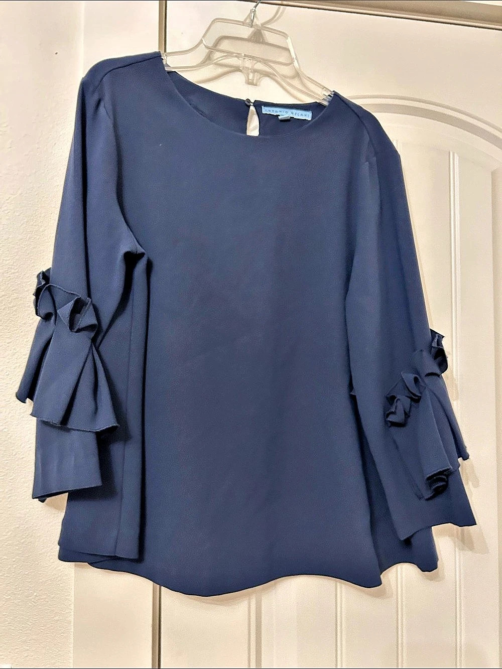 Antonio Melani Navy Ruffle Sleeve Blouse